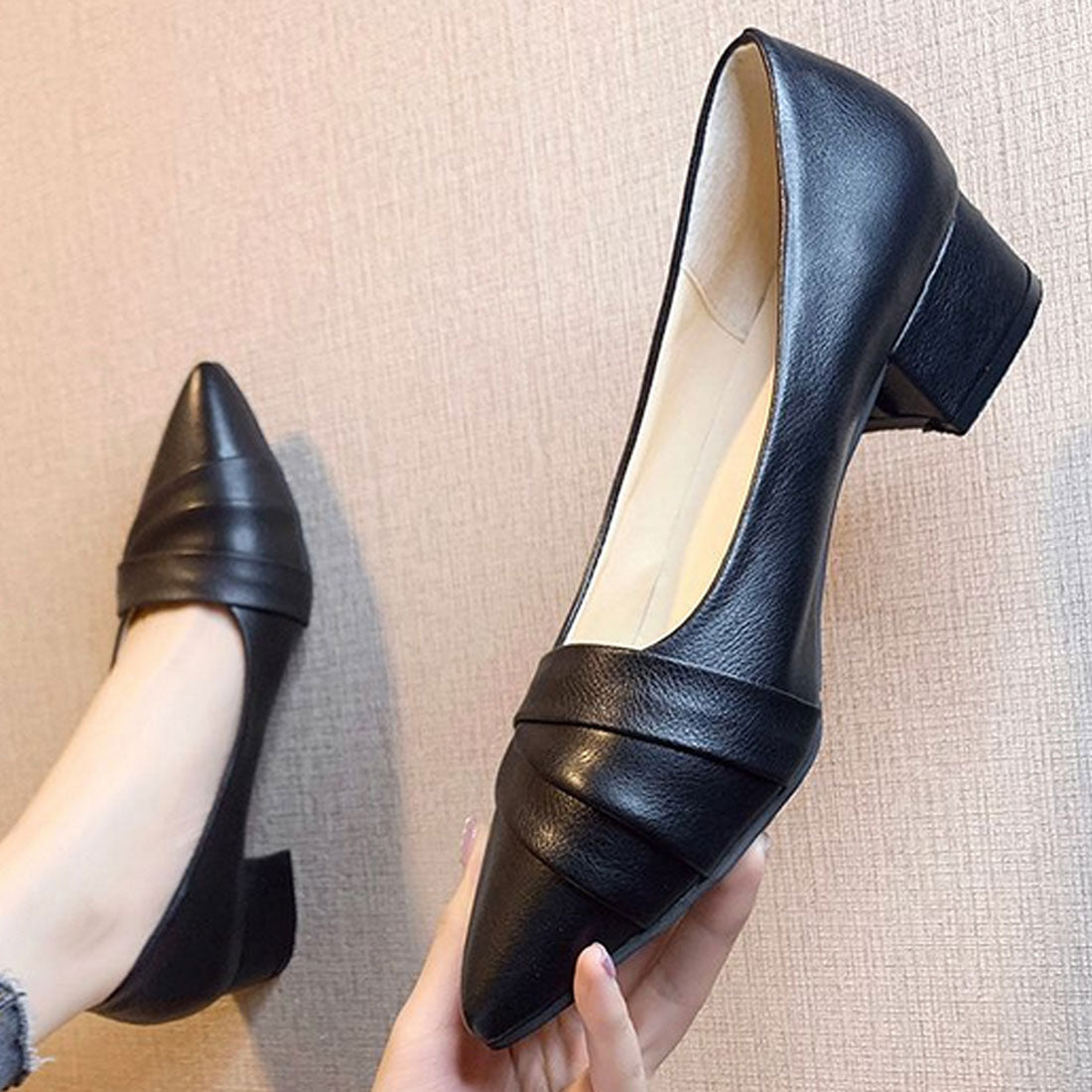 Dewlily Pointed Toe Pumps for Women, Teens, 20s, 30s, Korean Fashion, Casual Shoes, Cute, Simple, Adult, Black, Heels, Commuting, Comfortable to Walk