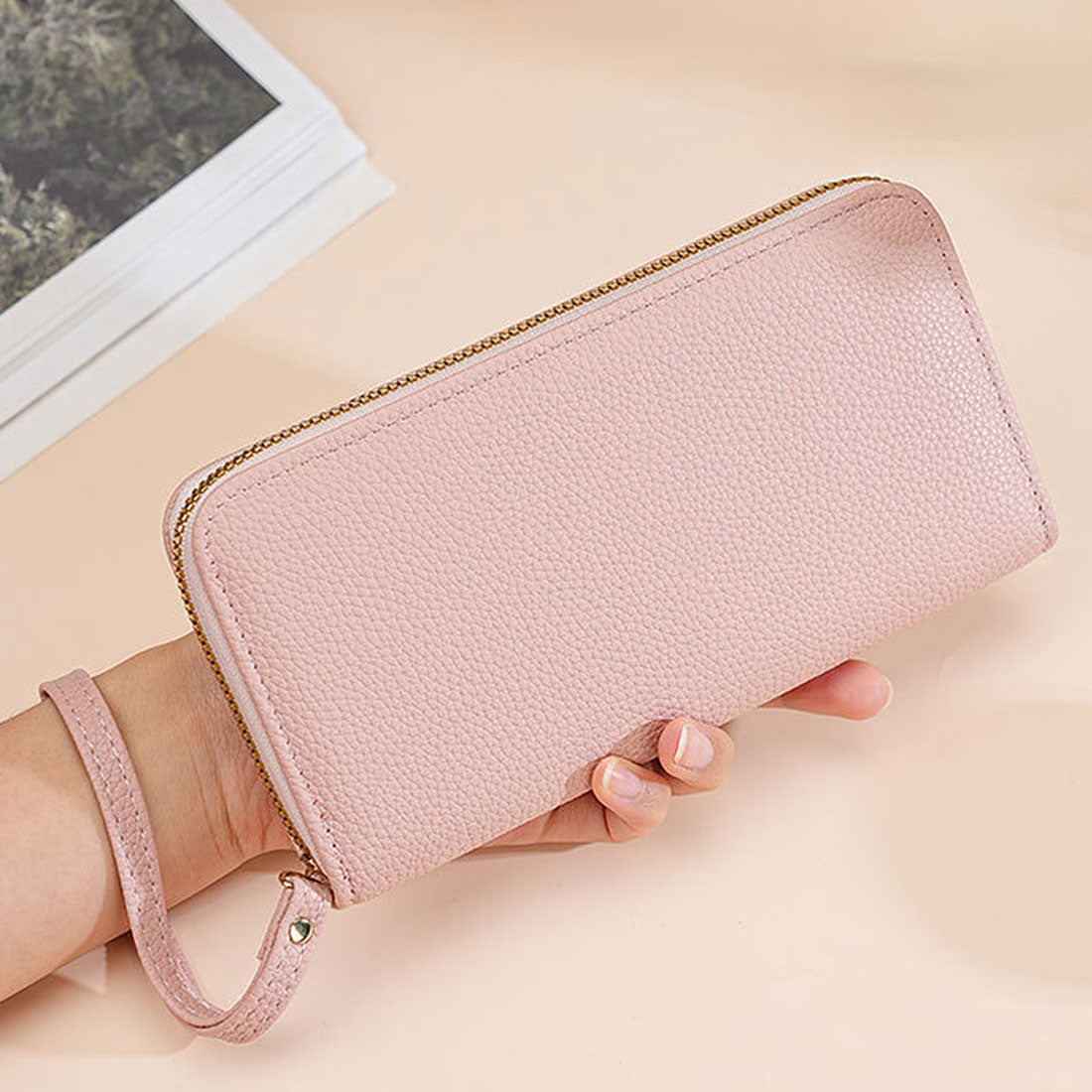 Dewlily Fake Leather Long Wallet for Women, Teens, 20s, 30s, Korean Fashion, Casual, Compact, Cute, Elegant, Gift, Present, Office