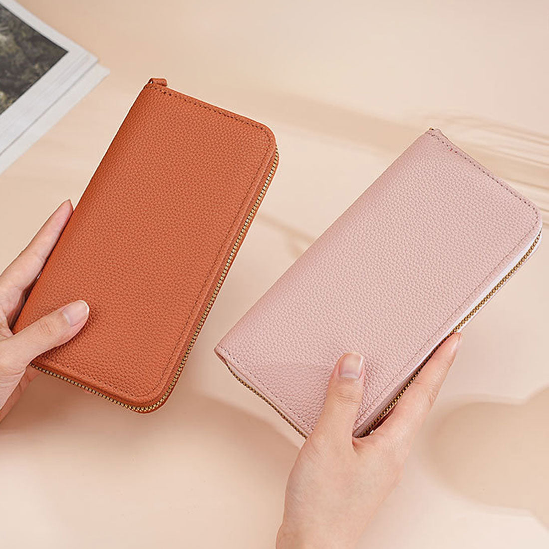Dewlily Fake Leather Long Wallet for Women, Teens, 20s, 30s, Korean Fashion, Casual, Compact, Cute, Elegant, Gift, Present, Office