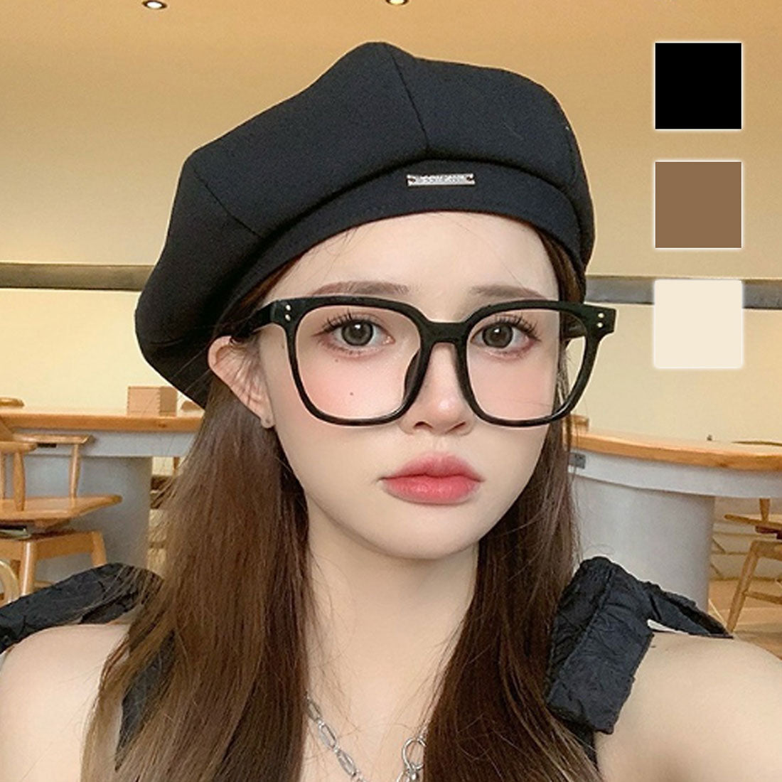Dewlily One-point beret, Korean fashion, for teens, 20s, 30s, versatile, one-point, cute, voluminous, stylish, plain, raschel, casual