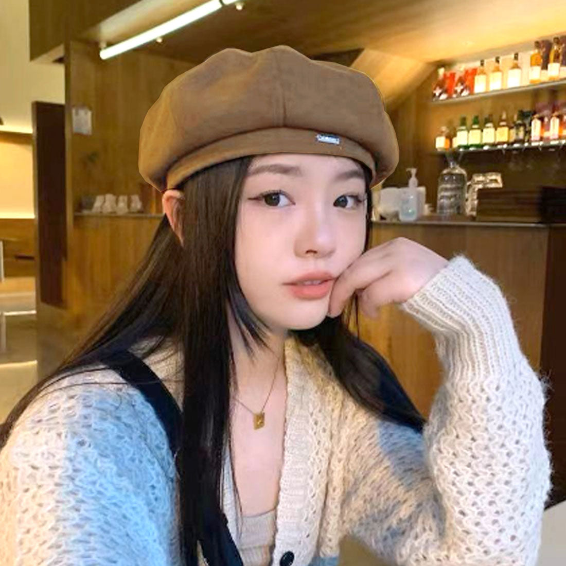 Dewlily One-point beret, Korean fashion, for teens, 20s, 30s, versatile, one-point, cute, voluminous, stylish, plain, raschel, casual