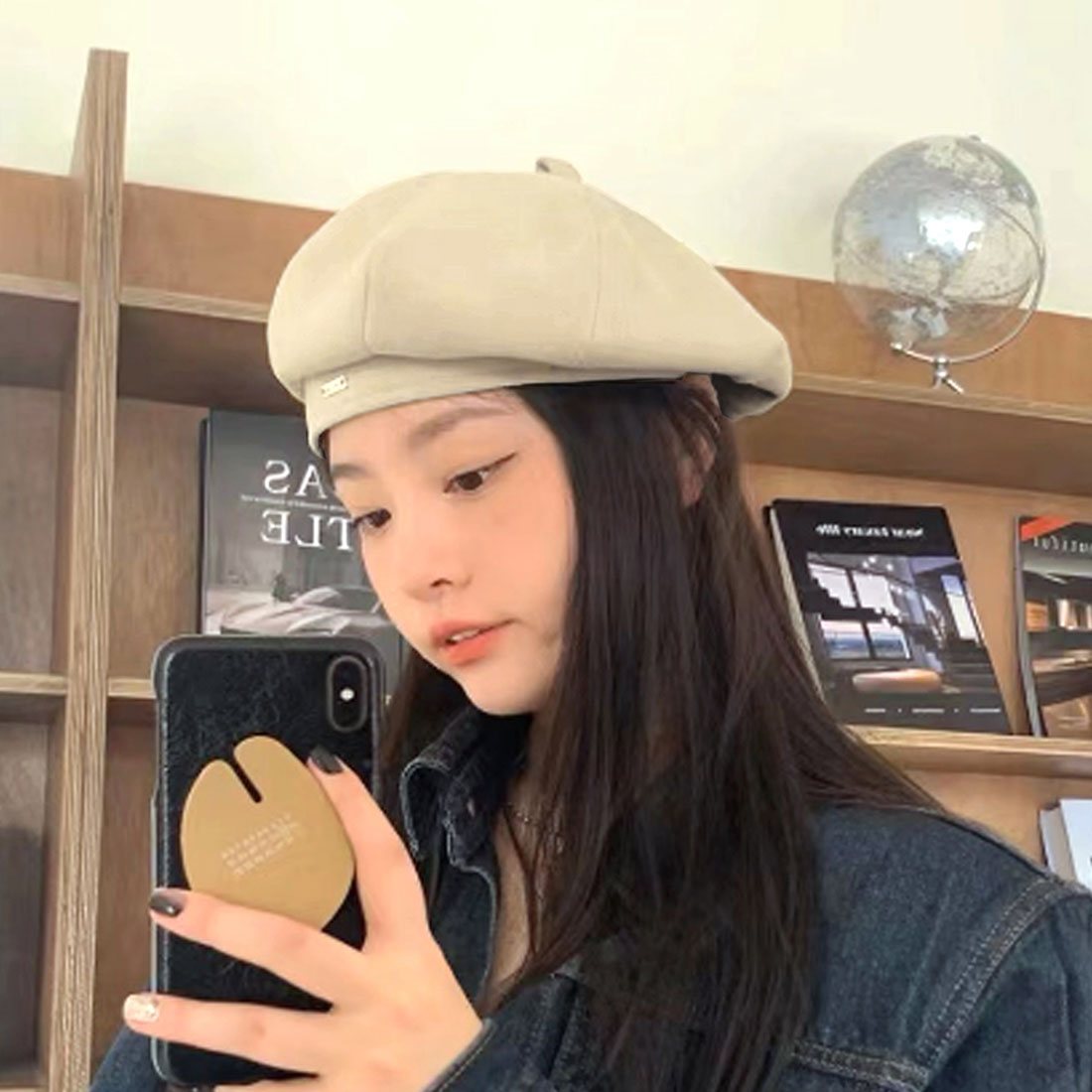 Dewlily One-point beret, Korean fashion, for teens, 20s, 30s, versatile, one-point, cute, voluminous, stylish, plain, raschel, casual