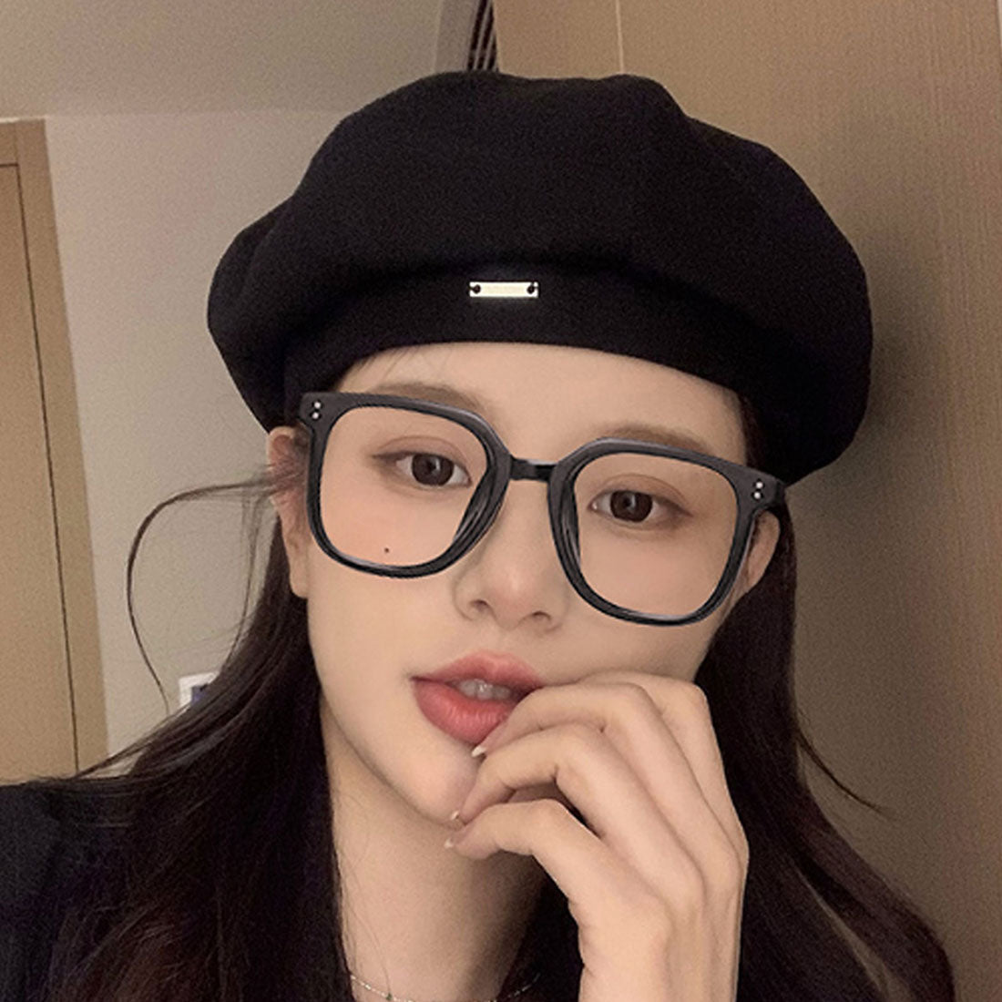 Dewlily One-point beret, Korean fashion, for teens, 20s, 30s, versatile, one-point, cute, voluminous, stylish, plain, raschel, casual