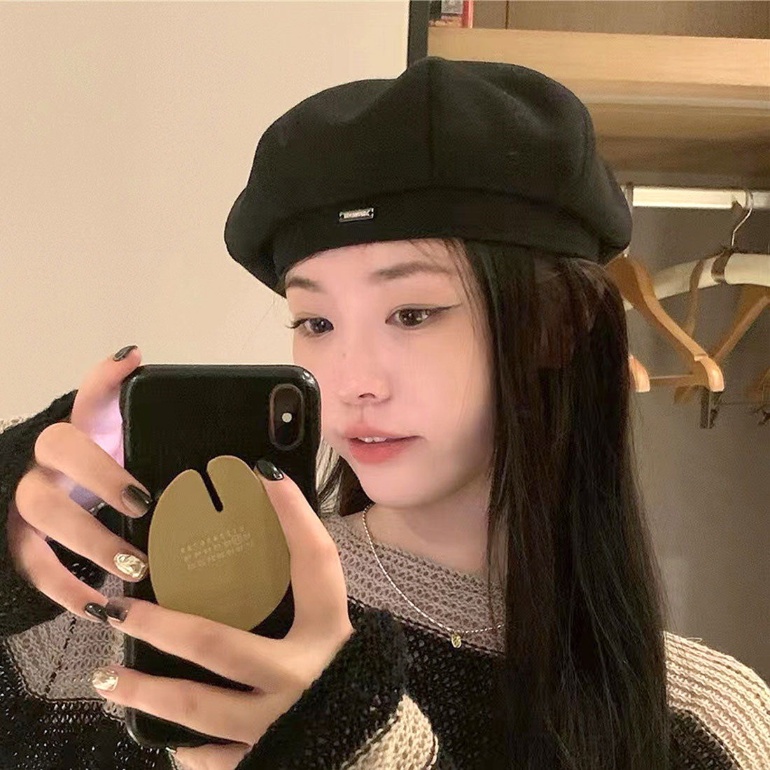 Dewlily One-point beret, Korean fashion, for teens, 20s, 30s, versatile, one-point, cute, voluminous, stylish, plain, raschel, casual