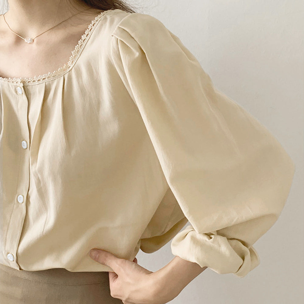 デューリリー Dewlily ネックレースブラウス レディース トップス 長袖 無地 春服 秋 10代 20代 30代 韓国ファッション オフィスカジュアル 着回し レトロ （ベージュ） ベージュ
