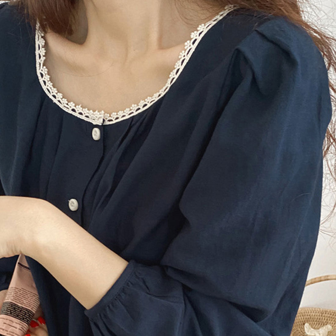 デューリリー Dewlily ネックレースブラウス レディース トップス 長袖 無地 春服 秋 10代 20代 30代 韓国ファッション オフィスカジュアル 着回し レトロ