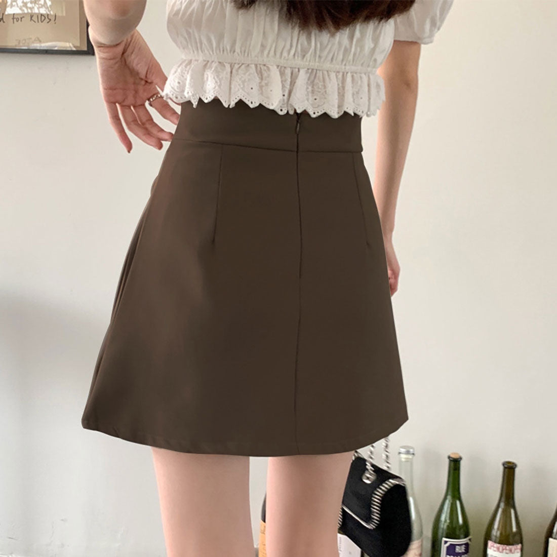 デューリリー Dewlily プリーツミニスカート レディース 無地 春服 夏 秋 10代 20代 30代 韓国ファッション ラップスカート インナーパンツ キュロット Aライン 大きいサイズ