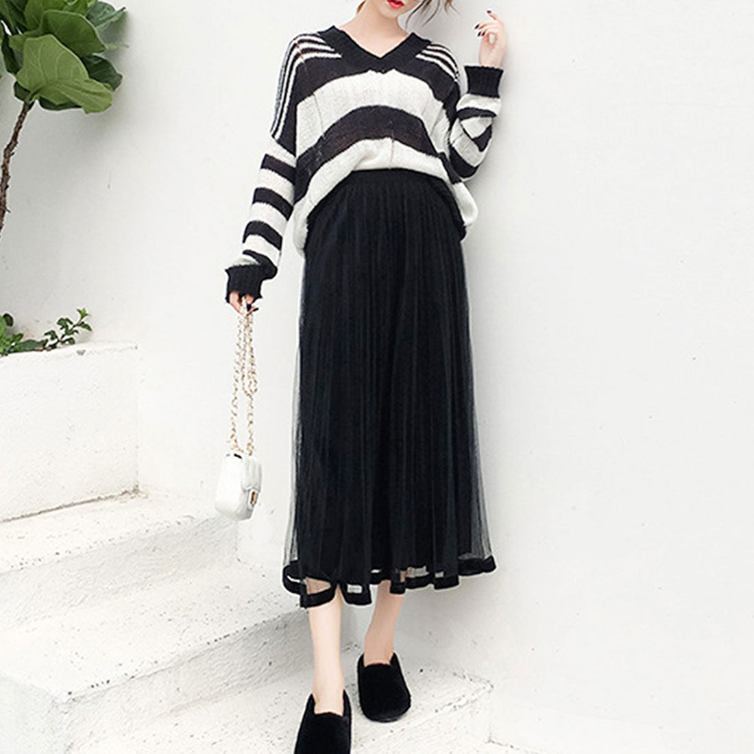 デューリリー Dewlily チュールプリーツスカート レディース 春服 夏 秋 10代 20代 30代 韓国ファッション シースルー シアー ボリューム ミモレ丈 膝下 ロング Aライン