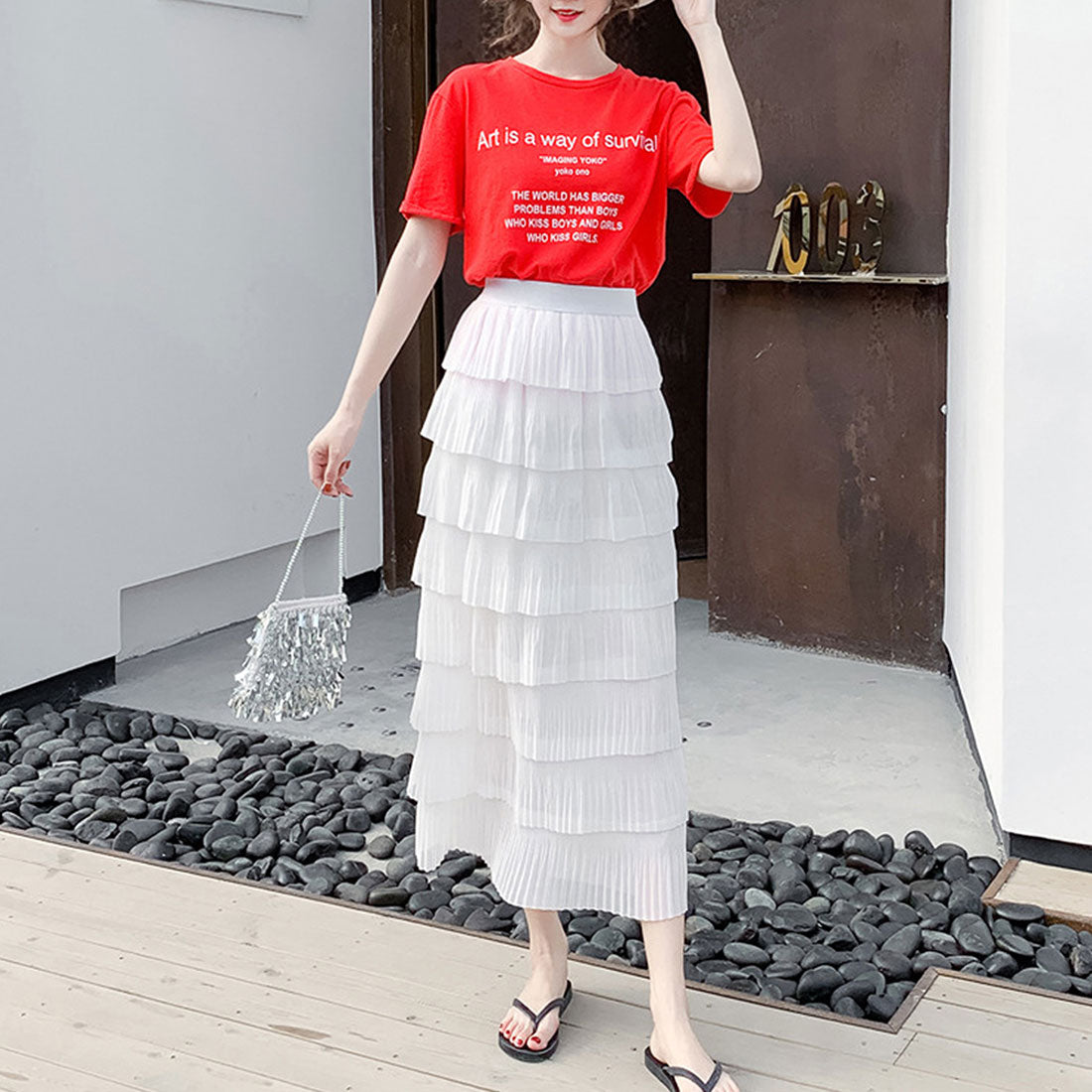 デューリリー Dewlily ティアードフリルスカート レディース 春服 夏 秋 10代 20代 30代 韓国ファッション シアー ミモレ丈 ロング マーメイドスカート 大きいサイズ