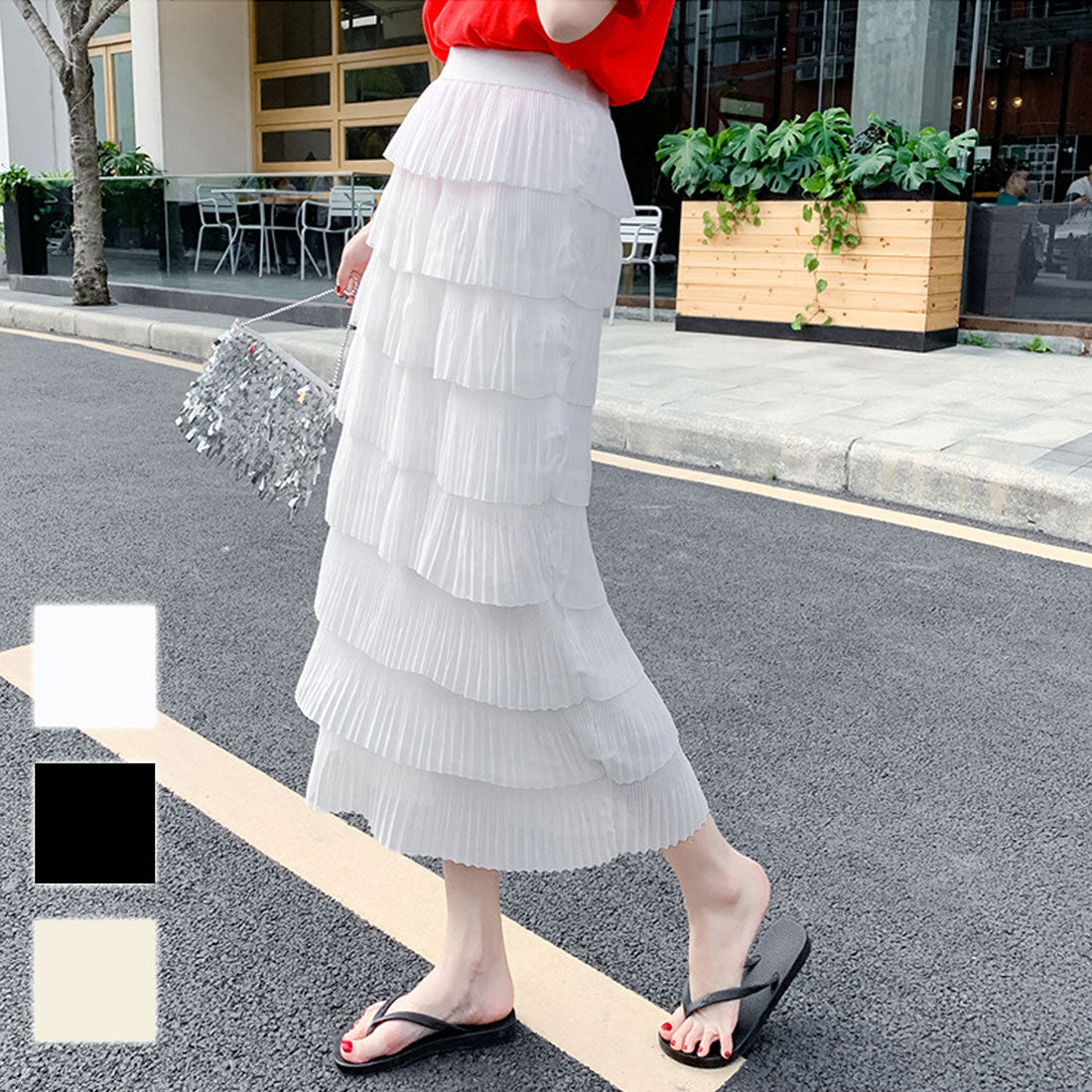 デューリリー Dewlily ティアードフリルスカート レディース 春服 夏 秋 10代 20代 30代 韓国ファッション シアー ミモレ丈 ロング マーメイドスカート 大きいサイズ