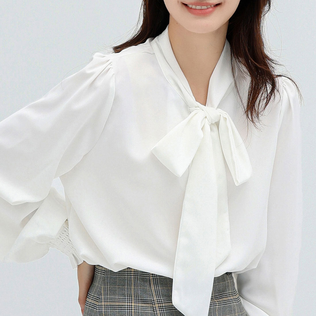 Dewlily Ribbon-Embellished Blouse for Women Teens 20s 30s Korean Fashion Spring Autumn Adult Casual Cute Stylish Business Long Sleeve