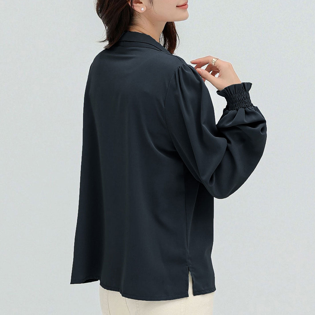 Dewlily Ribbon-Embellished Blouse for Women Teens 20s 30s Korean Fashion Spring Autumn Adult Casual Cute Stylish Business Long Sleeve