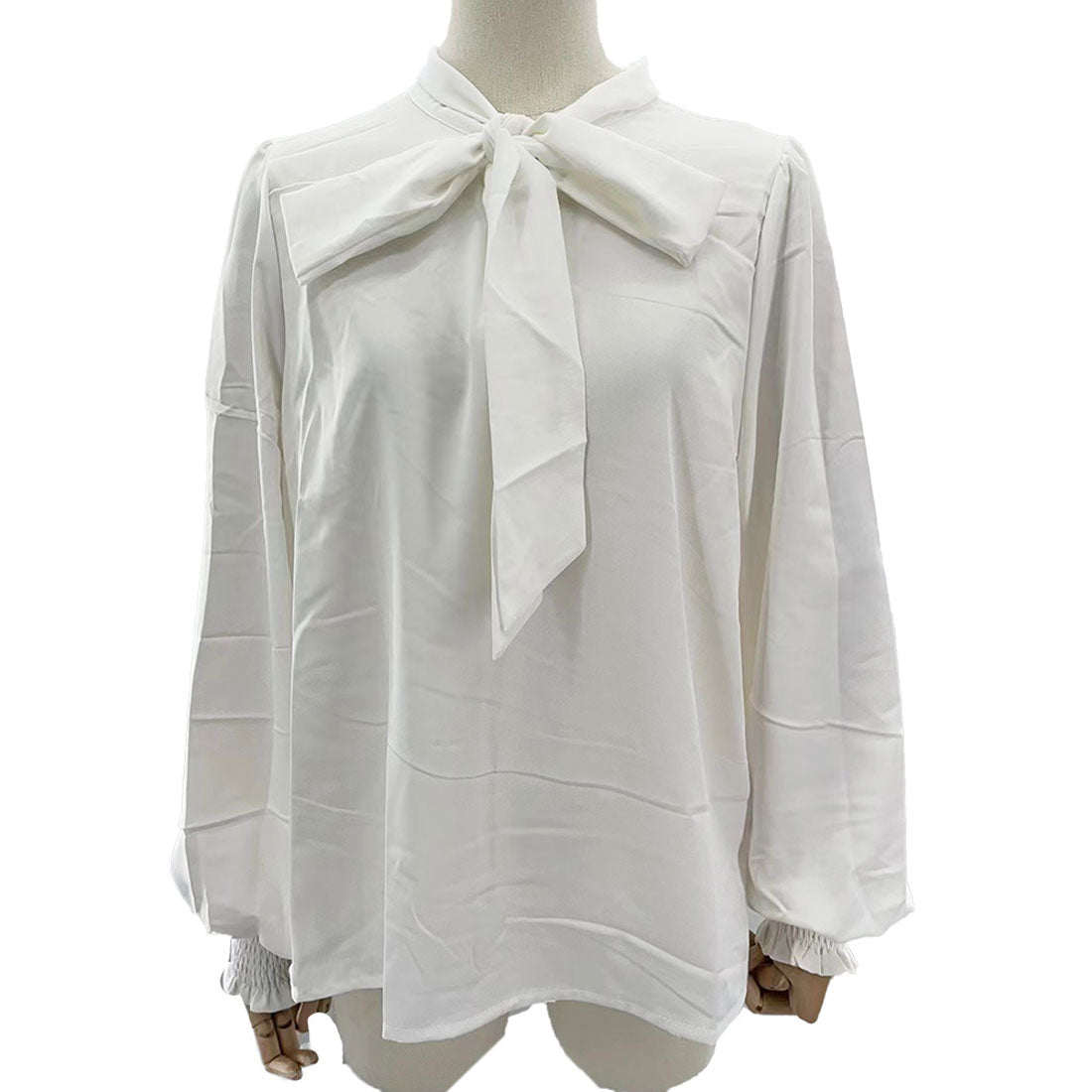 Dewlily Ribbon-Embellished Blouse for Women Teens 20s 30s Korean Fashion Spring Autumn Adult Casual Cute Stylish Business Long Sleeve
