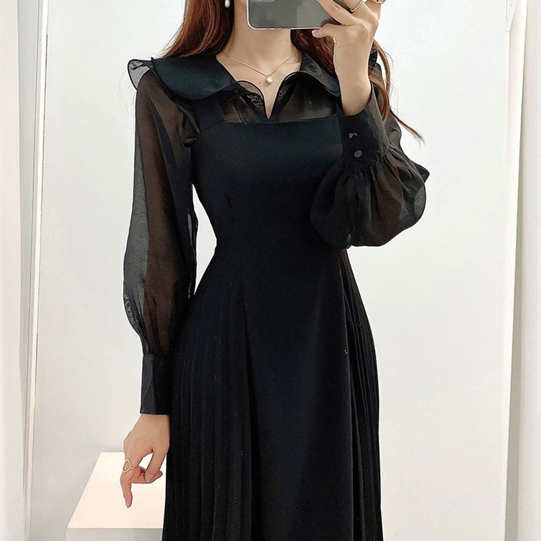 デューリリー Dewlily サロペットプリーツロングワンピース レディース 春服 無地 夏 秋 10代 20代 30代 韓国ファッション マーメイド 春ワンピ リボン オフィス ドレス ノースリ