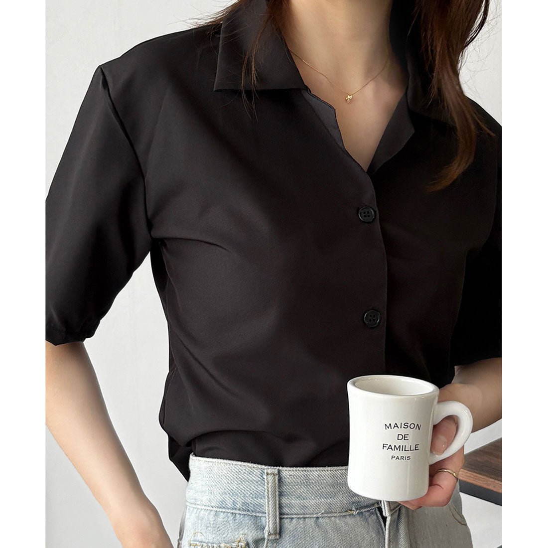 デューリリー Dewlily オープンカラー半袖シャツ レディース 韓国 春夏 シンプル カジュアル ブラウス 無地 おしゃれ 大人 かわいい お出かけ トップス 涼しげ らくちん （イエロー） イエロー