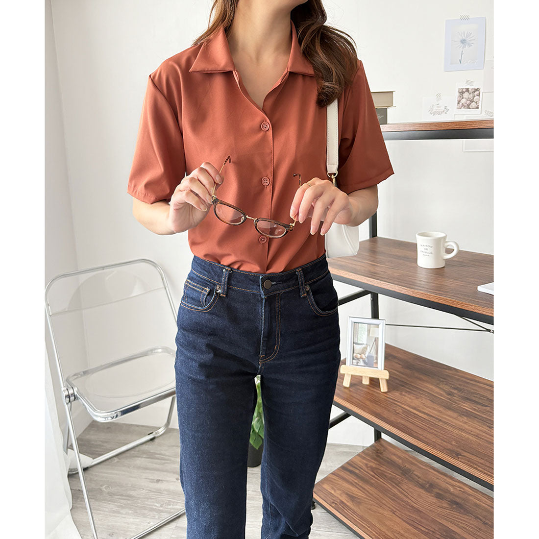 デューリリー Dewlily オープンカラー半袖シャツ レディース 韓国 春夏 シンプル カジュアル ブラウス 無地 おしゃれ 大人 かわいい お出かけ トップス 涼しげ らくちん （イエロー） イエロー