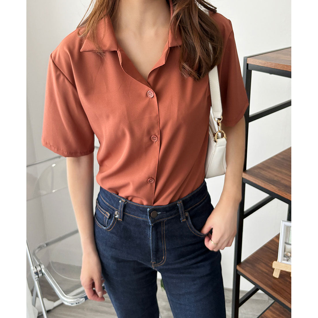 デューリリー Dewlily オープンカラー半袖シャツ レディース 韓国 春夏 シンプル カジュアル ブラウス 無地 おしゃれ 大人 かわいい お出かけ トップス 涼しげ らくちん （イエロー） イエロー