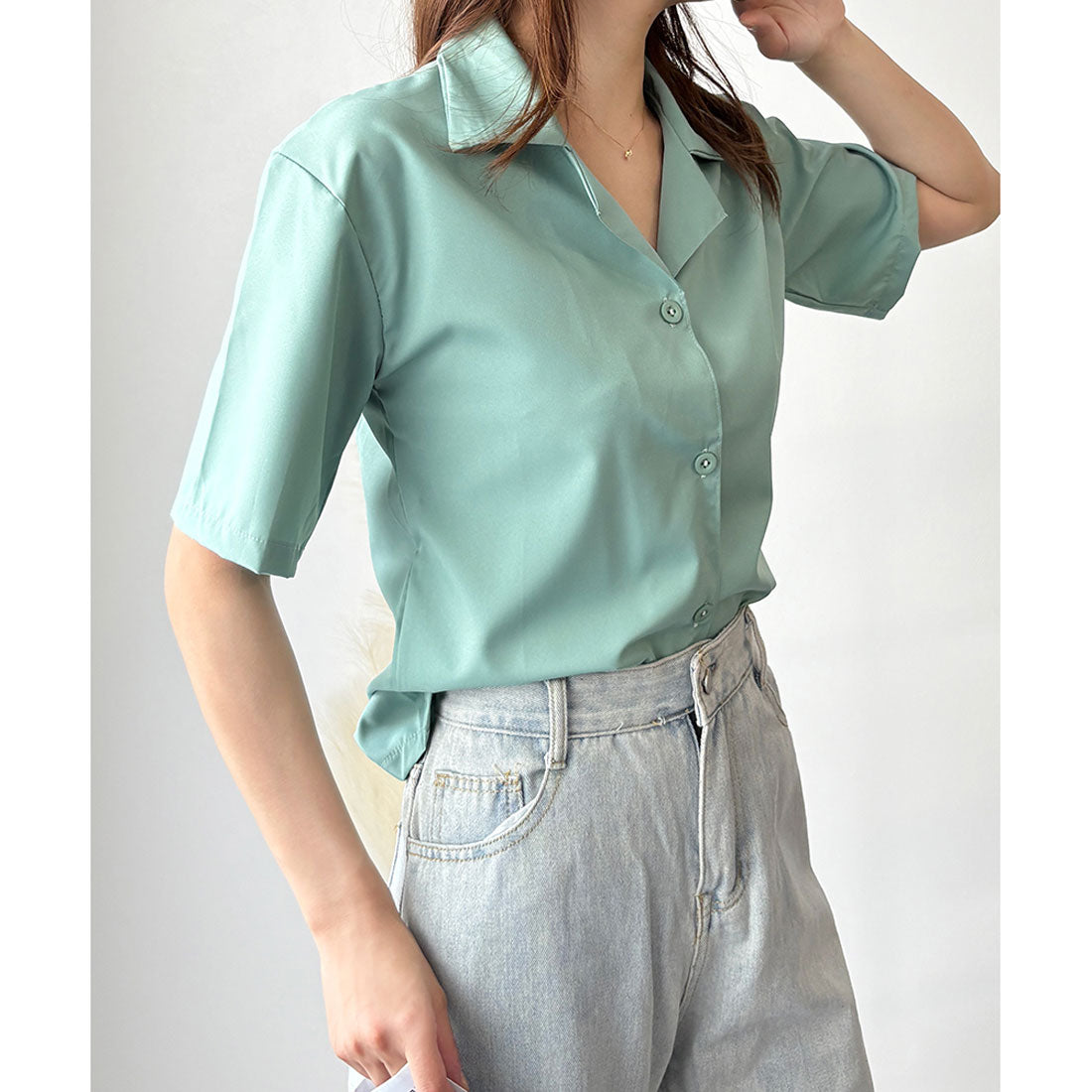 デューリリー Dewlily オープンカラー半袖シャツ レディース 韓国 春夏 シンプル カジュアル ブラウス 無地 おしゃれ 大人 かわいい お出かけ トップス 涼しげ らくちん （イエロー） イエロー