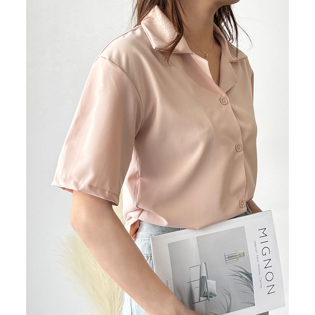 デューリリー Dewlily オープンカラー半袖シャツ レディース 韓国 春夏 シンプル カジュアル ブラウス 無地 おしゃれ 大人 かわいい お出かけ トップス 涼しげ らくちん （イエロー） イエロー