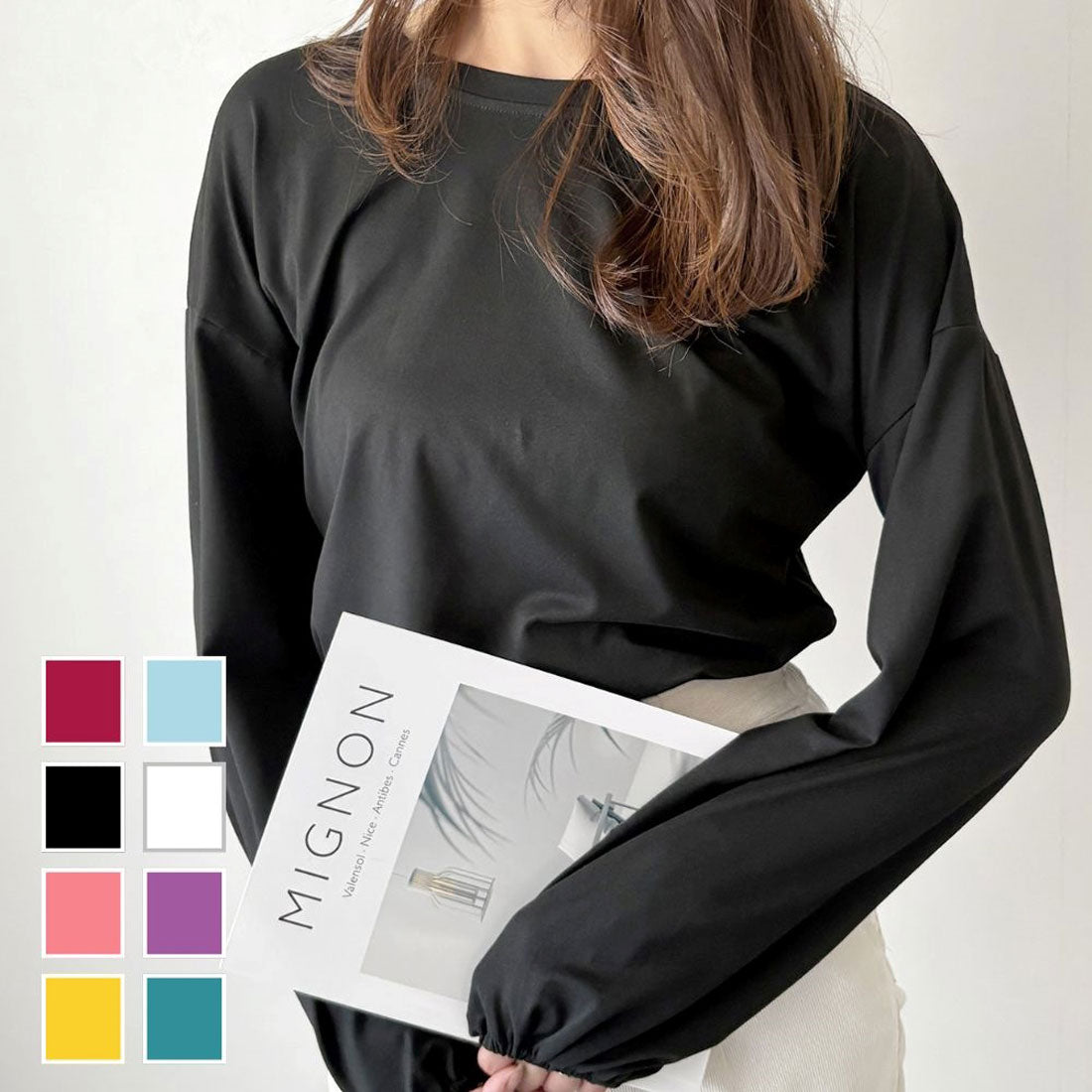 デューリリー Dewlily ボリューム袖カットソー レディース 韓国 カジュアル 長袖 ゆったり 無地 シンプル トップス 大人 リラックス 春 夏 秋 冬 着回し 普段着 （グリーン） グリーン