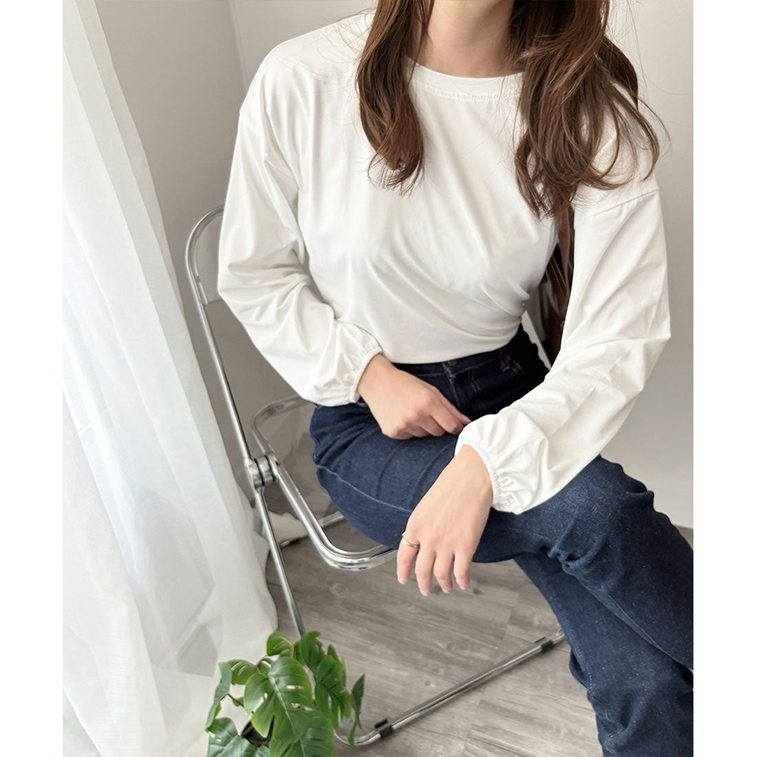 デューリリー Dewlily ボリューム袖カットソー レディース 韓国 カジュアル 長袖 ゆったり 無地 シンプル トップス 大人 リラックス 春 夏 秋 冬 着回し 普段着 （グリーン） グリーン