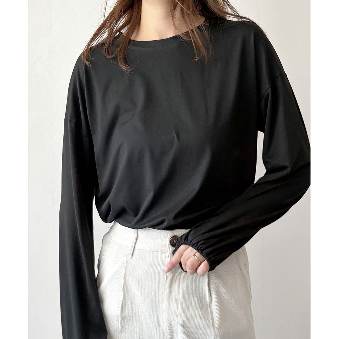 デューリリー Dewlily ボリューム袖カットソー レディース 韓国 カジュアル 長袖 ゆったり 無地 シンプル トップス 大人 リラックス 春 夏 秋 冬 着回し 普段着 （グリーン） グリーン