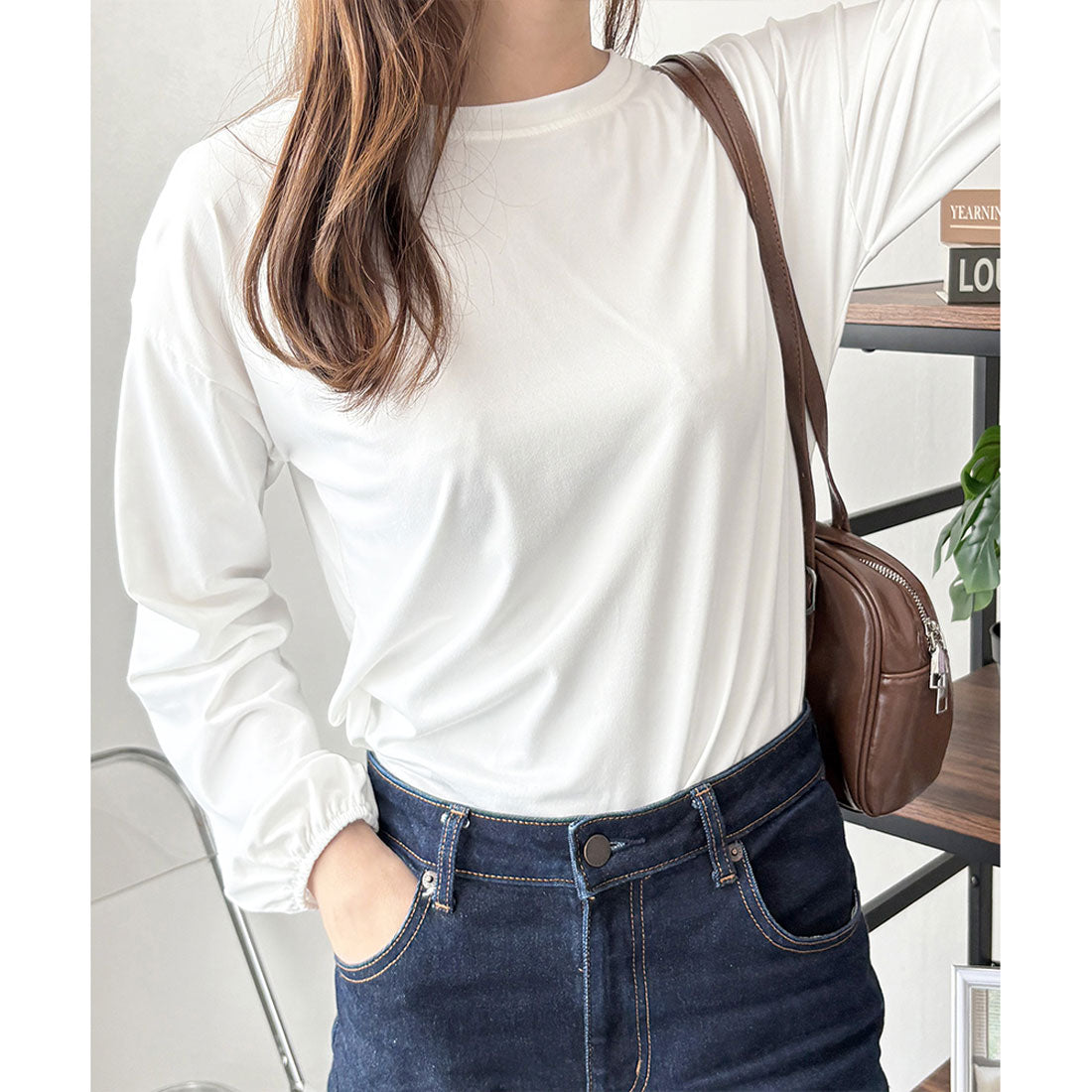 デューリリー Dewlily ボリューム袖カットソー レディース 韓国 カジュアル 長袖 ゆったり 無地 シンプル トップス 大人 リラックス 春 夏 秋 冬 着回し 普段着 （グリーン） グリーン