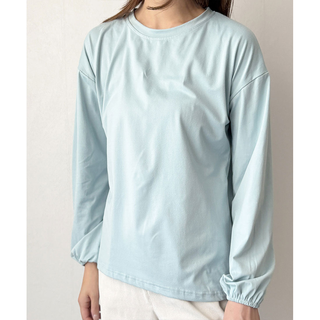 デューリリー Dewlily ボリューム袖カットソー レディース 韓国 カジュアル 長袖 ゆったり 無地 シンプル トップス 大人 リラックス 春 夏 秋 冬 着回し 普段着 （グリーン） グリーン