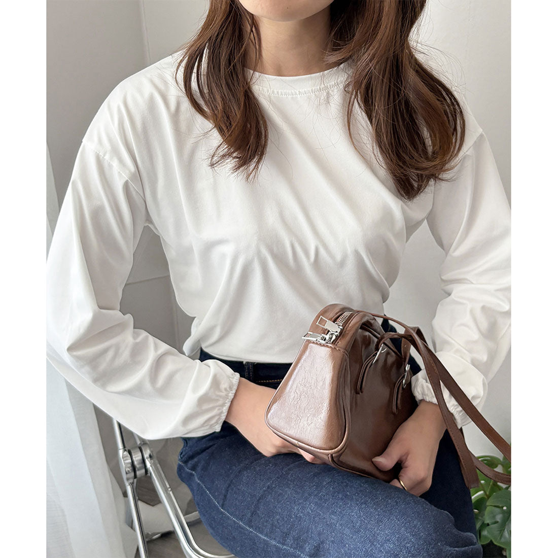 デューリリー Dewlily ボリューム袖カットソー レディース 韓国 カジュアル 長袖 ゆったり 無地 シンプル トップス 大人 リラックス 春 夏 秋 冬 着回し 普段着 （ホワイト） ホワイト