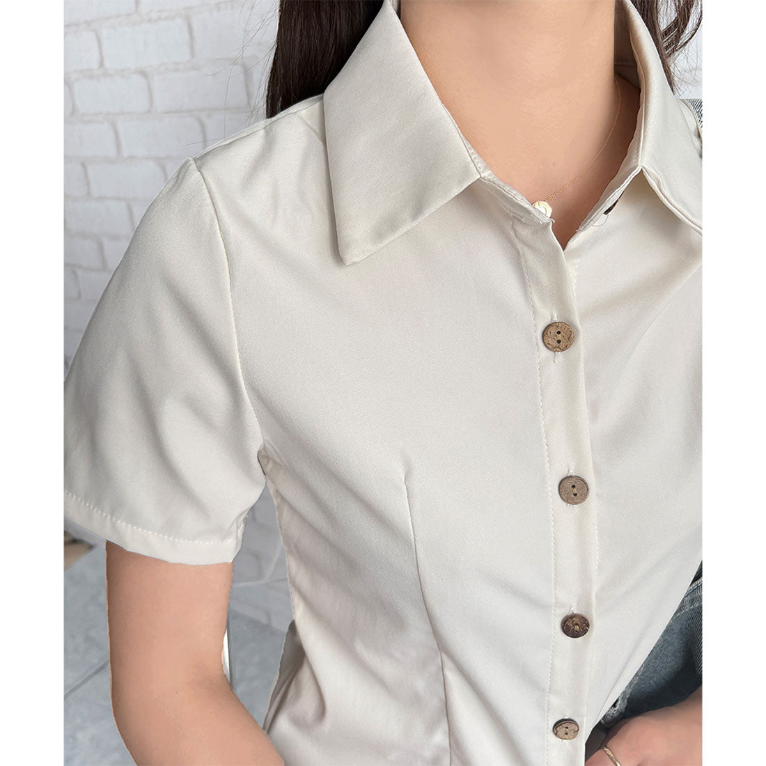 デューリリー Dewlily 半袖ミニシャツワンピース 夏トップス 半袖 シャツ ロング丈 韓国 ファッション レディース 春夏 体型カバー シンプル カジュアル オフィス （ブラウン） ブラウン