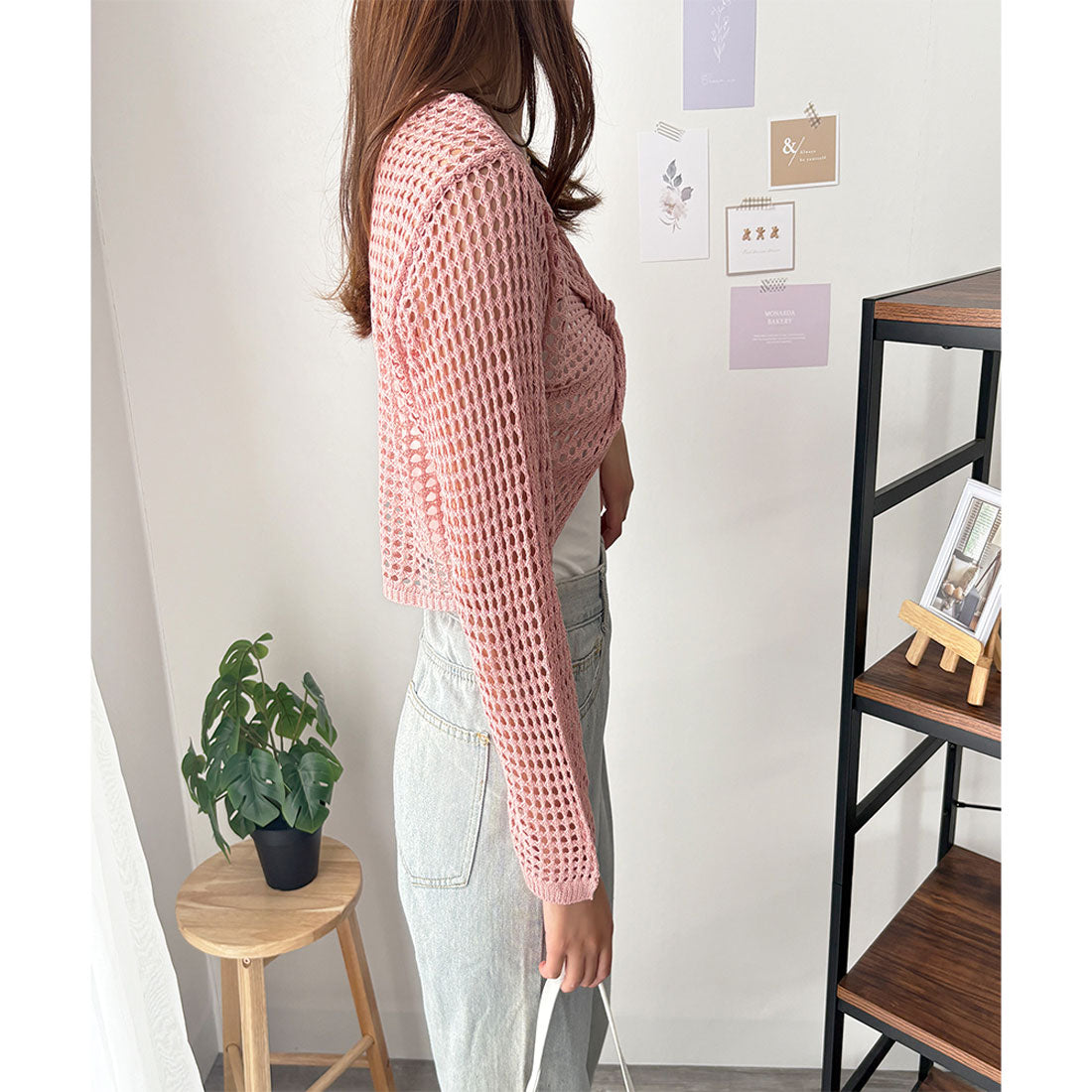 デューリリー Dewlily 透かし編みねじりショートトップス 韓国 ファッション レディース 春夏 着回し 万能 軽量 通気性 体型カバー 軽やか 通勤 旅行 カジュアル （ブラック） ブラック