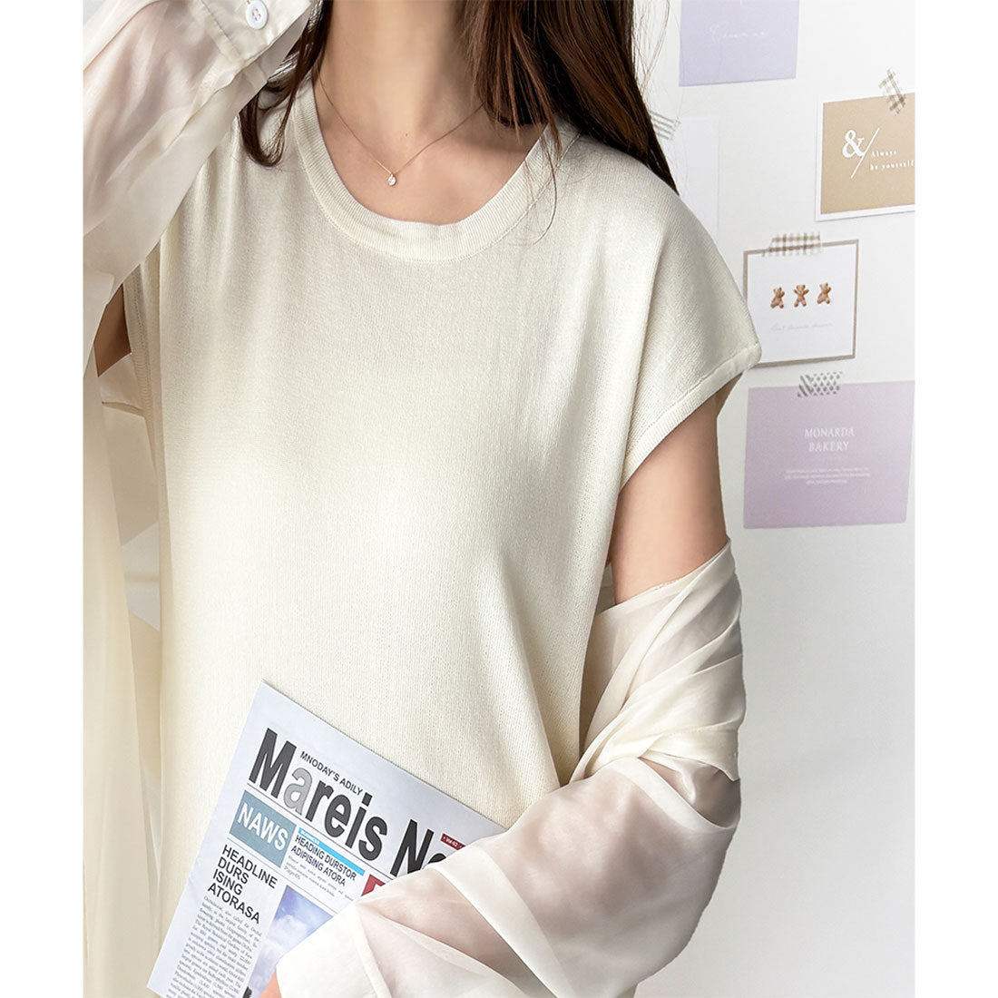 デューリリー Dewlily ニットストレートワンピース ワンピース ニット ロング丈 一枚コーデ 韓国 ファッション レディース 春夏 着回し 体型カバー 無地 シンプル （ホワイト×ブラック） ホワイト×ブラック