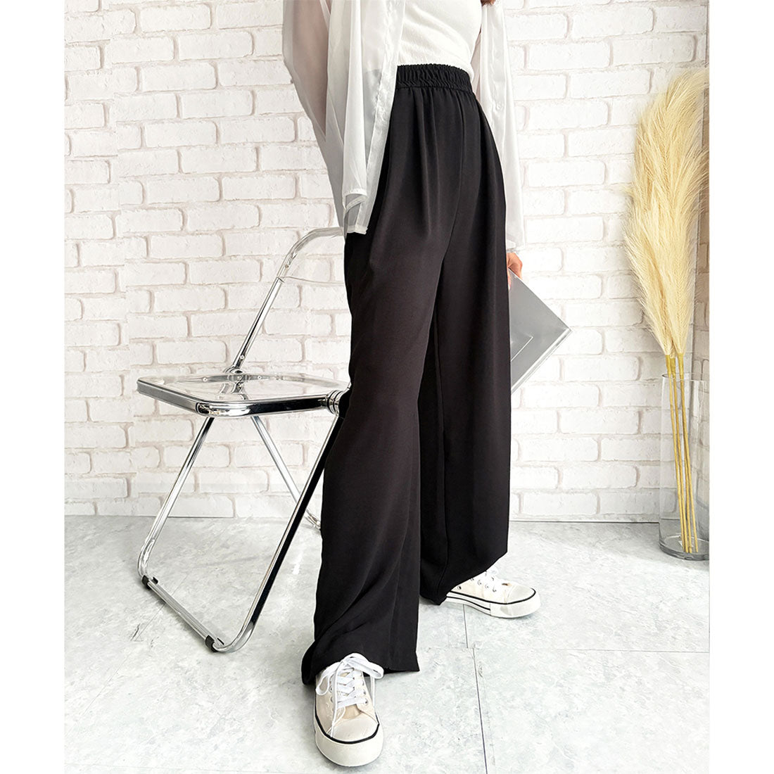 デューリリー Dewlily ワイドリラックスパンツ ワイド パンツ 体型カバー 韓国 ファッション レディース 春夏 ウエストゴム 通勤 旅行 カジュアル 部屋着 ルームウェア （イエロー） イエロー