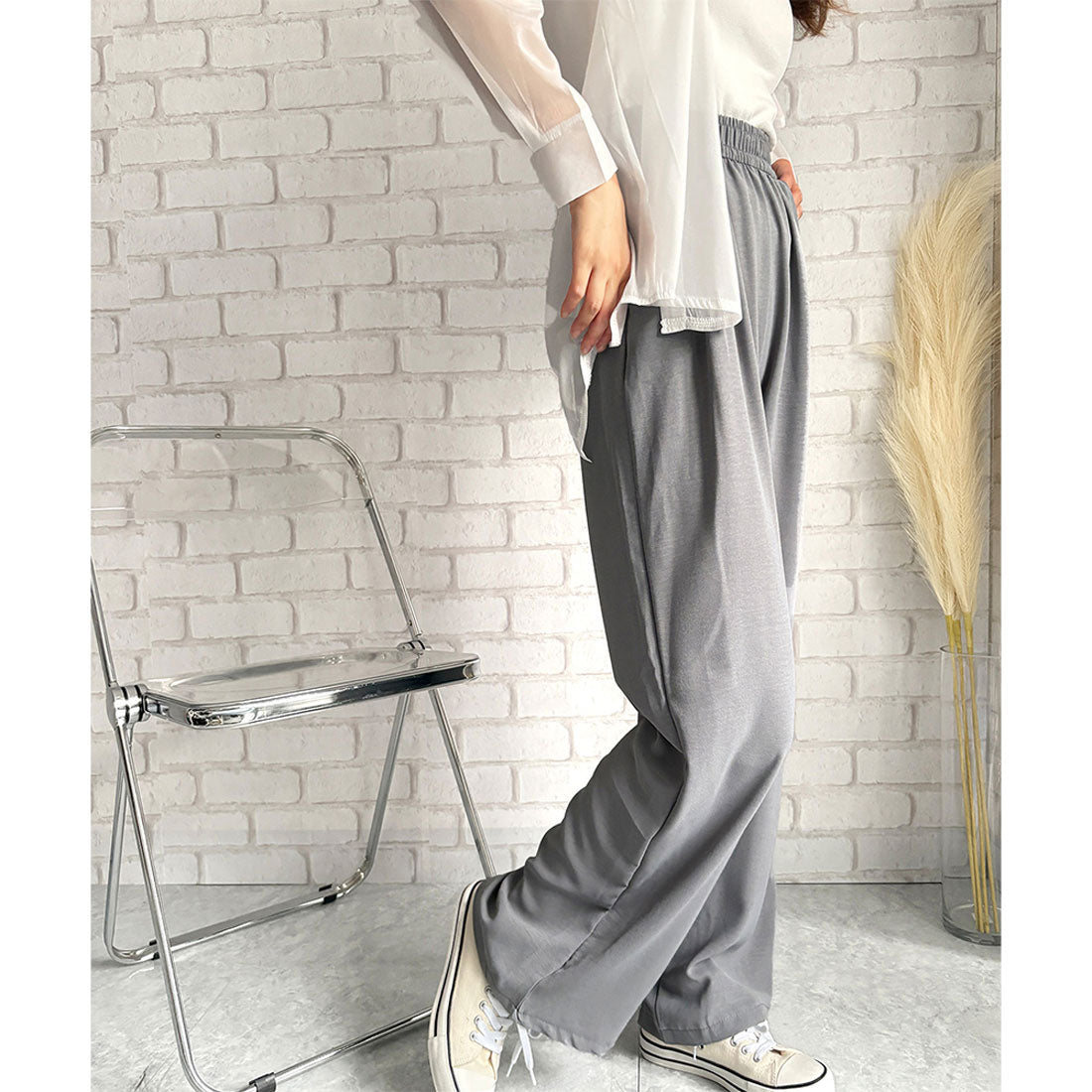 デューリリー Dewlily ワイドリラックスパンツ ワイド パンツ 体型カバー 韓国 ファッション レディース 春夏 ウエストゴム 通勤 旅行 カジュアル 部屋着 ルームウェア （イエロー） イエロー