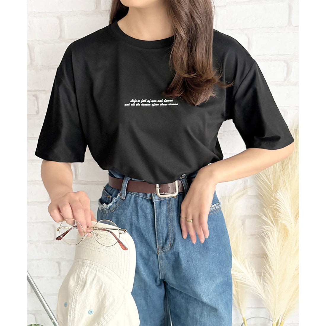デューリリー Dewlily フロントロゴ半袖Tシャツ 夏トップス 半袖 デイリー ラフ シャツ Tシャツ カジュアル 韓国 ファッション レディース 春夏 着回し 体型カバー （オレンジ） オレンジ