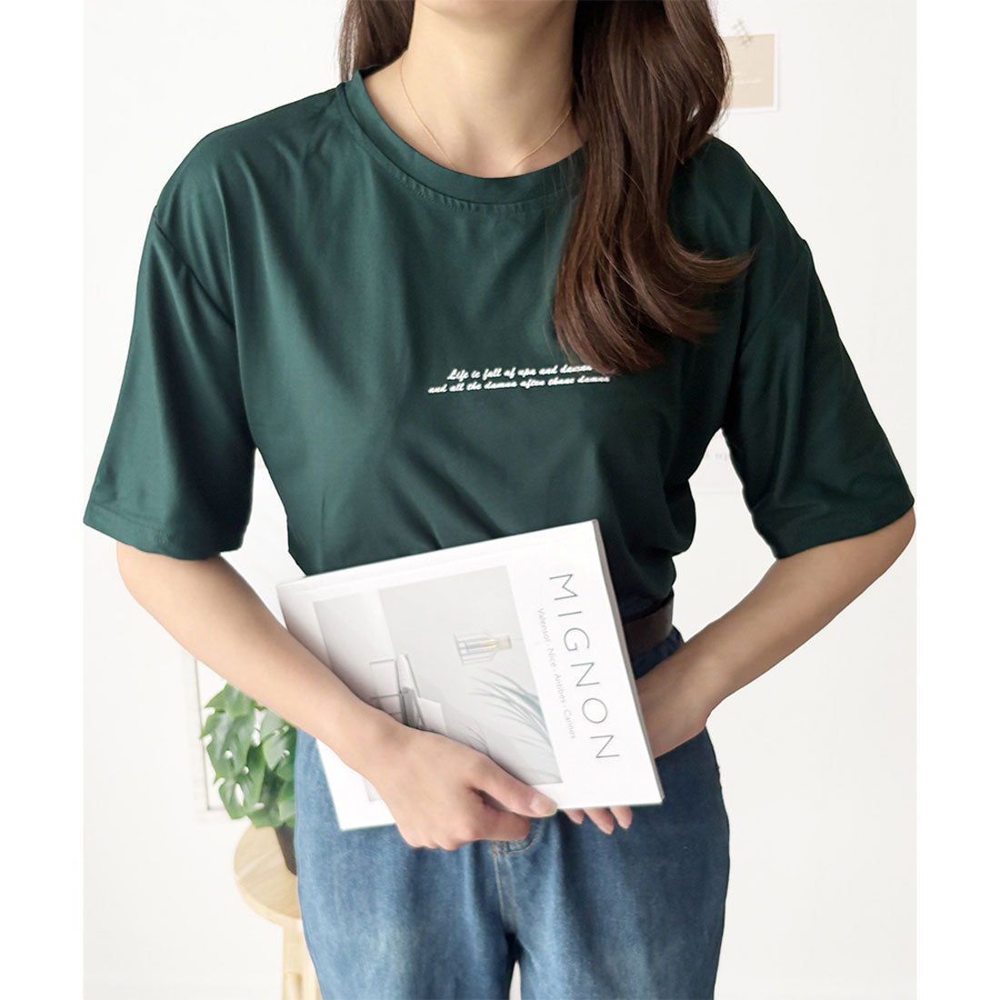 デューリリー Dewlily フロントロゴ半袖Tシャツ 夏トップス 半袖 デイリー ラフ シャツ Tシャツ カジュアル 韓国 ファッション レディース 春夏 着回し 体型カバー （オレンジ） オレンジ
