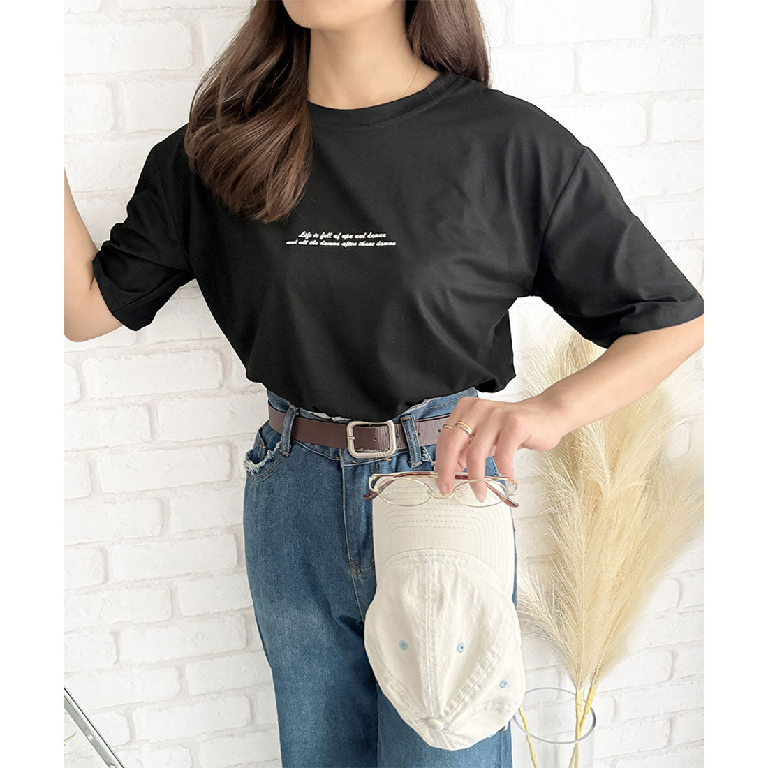 デューリリー Dewlily フロントロゴ半袖Tシャツ 夏トップス 半袖 デイリー ラフ シャツ Tシャツ カジュアル 韓国 ファッション レディース 春夏 着回し 体型カバー （オレンジ） オレンジ