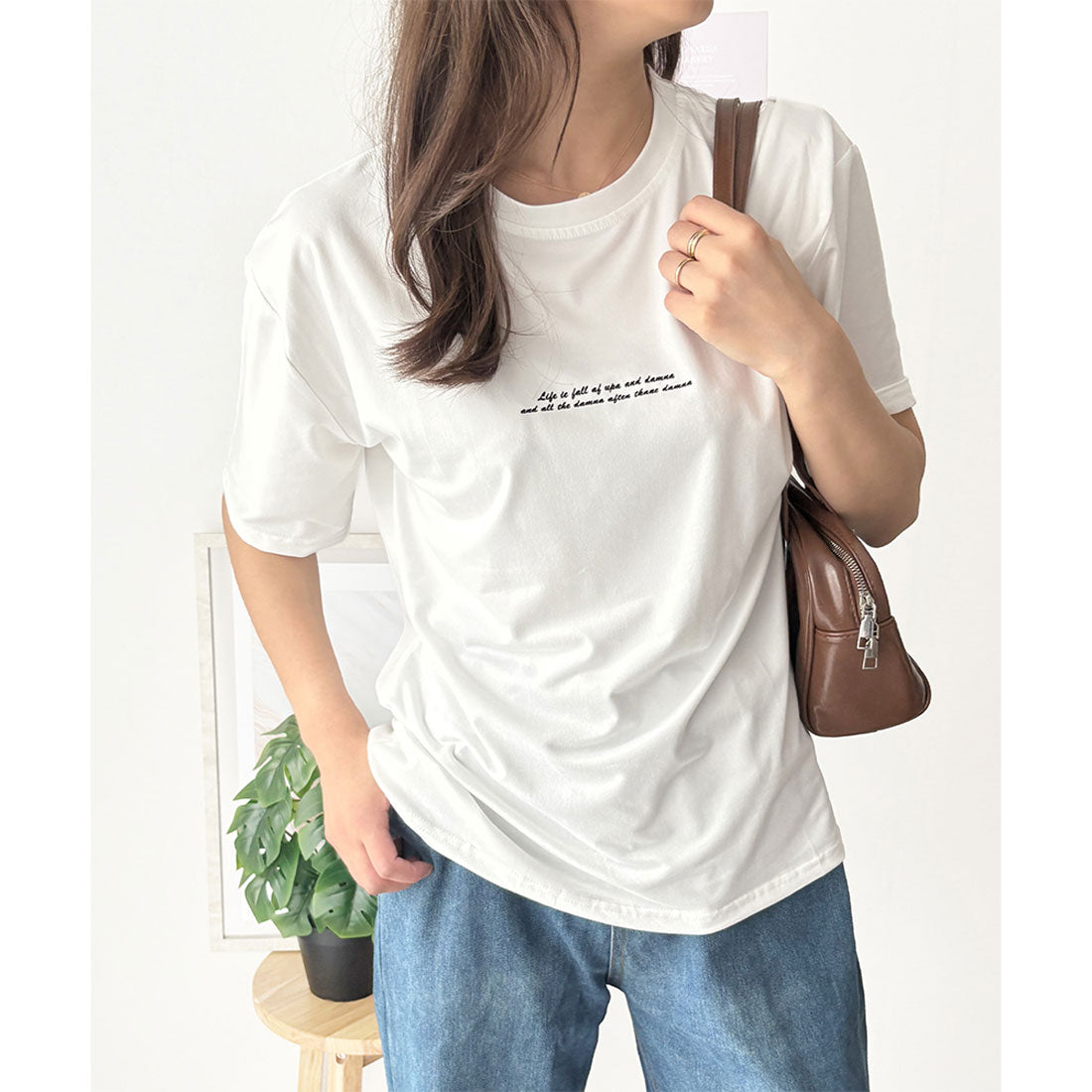 デューリリー Dewlily フロントロゴ半袖Tシャツ 夏トップス 半袖 デイリー ラフ シャツ Tシャツ カジュアル 韓国 ファッション レディース 春夏 着回し 体型カバー （オレンジ） オレンジ