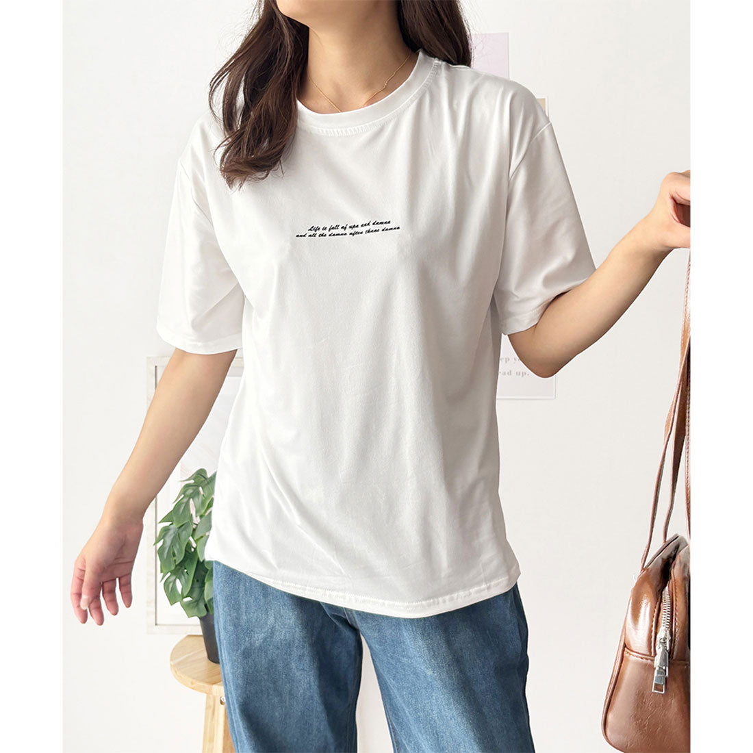 デューリリー Dewlily フロントロゴ半袖Tシャツ 夏トップス 半袖 デイリー ラフ シャツ Tシャツ カジュアル 韓国 ファッション レディース 春夏 着回し 体型カバー （オレンジ） オレンジ