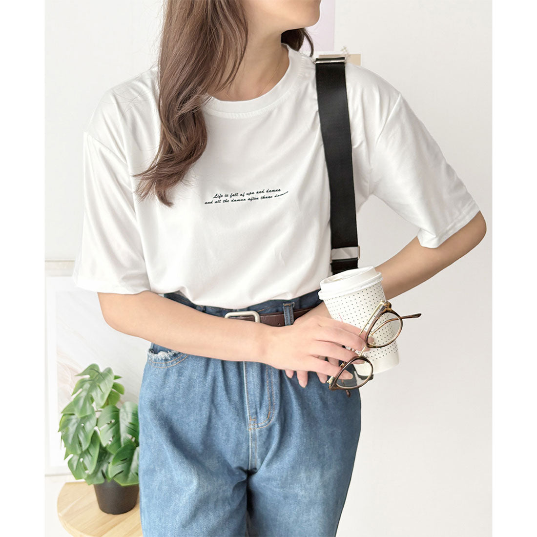 デューリリー Dewlily フロントロゴ半袖Tシャツ 夏トップス 半袖 デイリー ラフ シャツ Tシャツ カジュアル 韓国 ファッション レディース 春夏 着回し 体型カバー （オレンジ） オレンジ