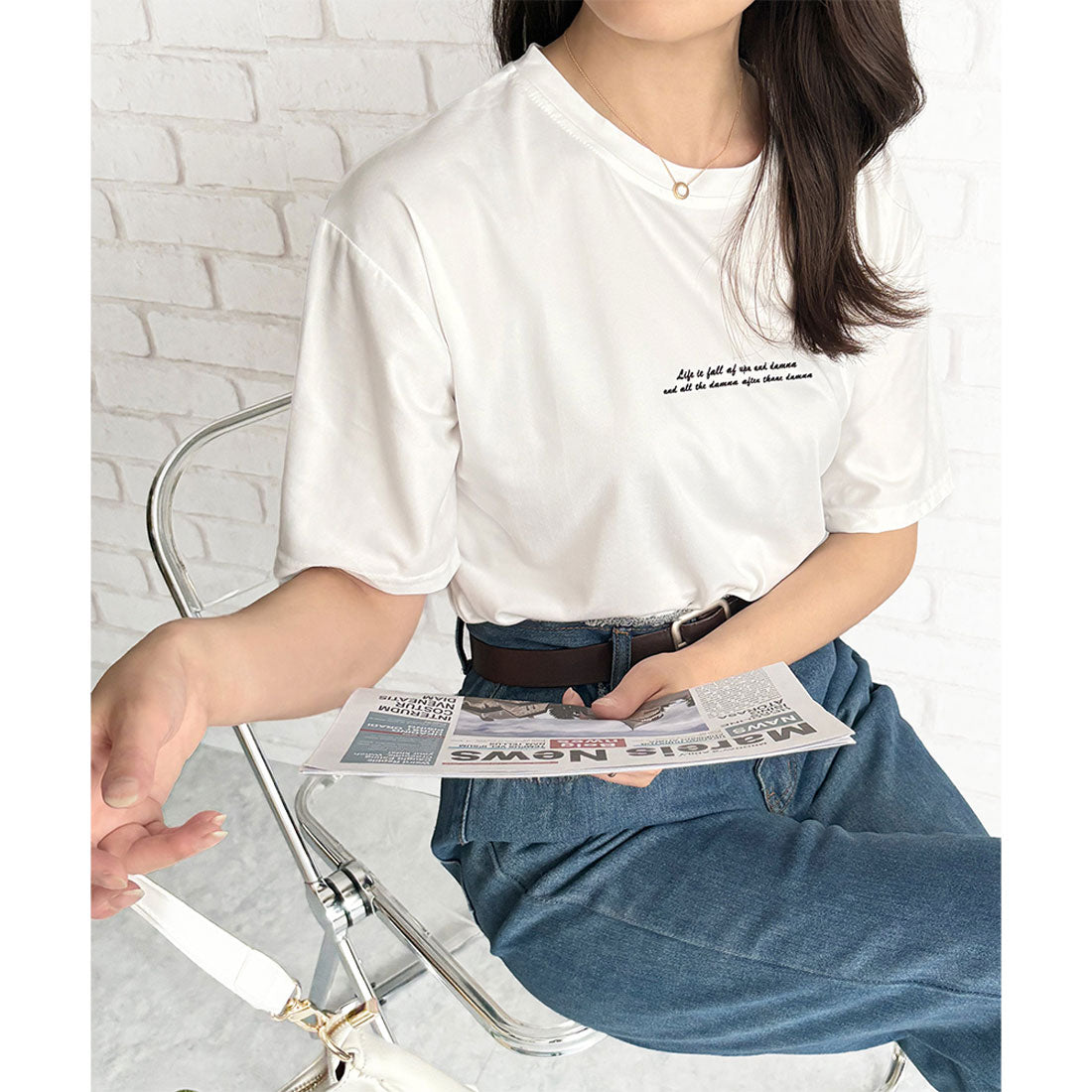 デューリリー Dewlily フロントロゴ半袖Tシャツ 夏トップス 半袖 デイリー ラフ シャツ Tシャツ カジュアル 韓国 ファッション レディース 春夏 着回し 体型カバー （オレンジ） オレンジ
