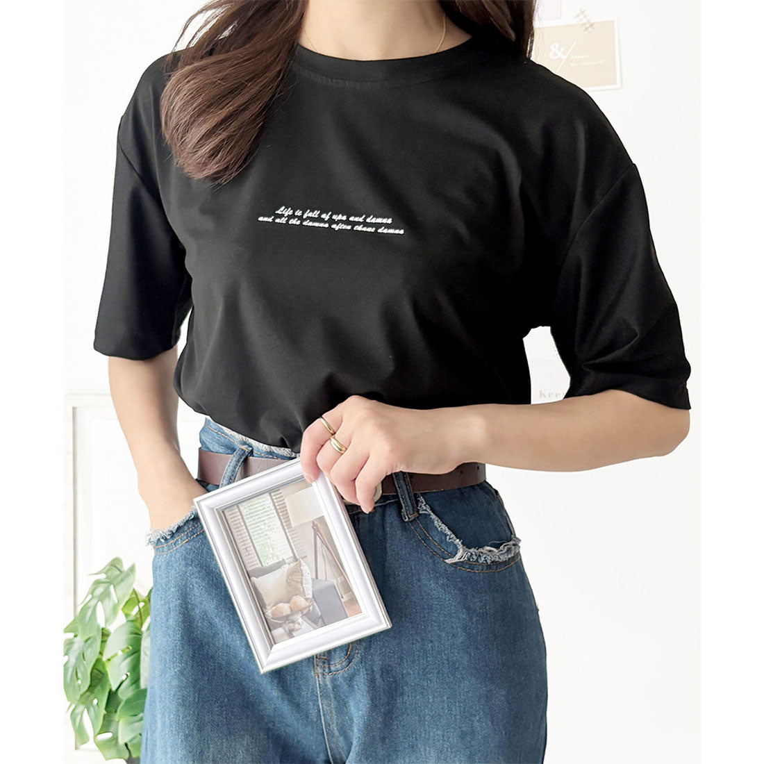 デューリリー Dewlily フロントロゴ半袖Tシャツ 夏トップス 半袖 デイリー ラフ シャツ Tシャツ カジュアル 韓国 ファッション レディース 春夏 着回し 体型カバー （オレンジ） オレンジ