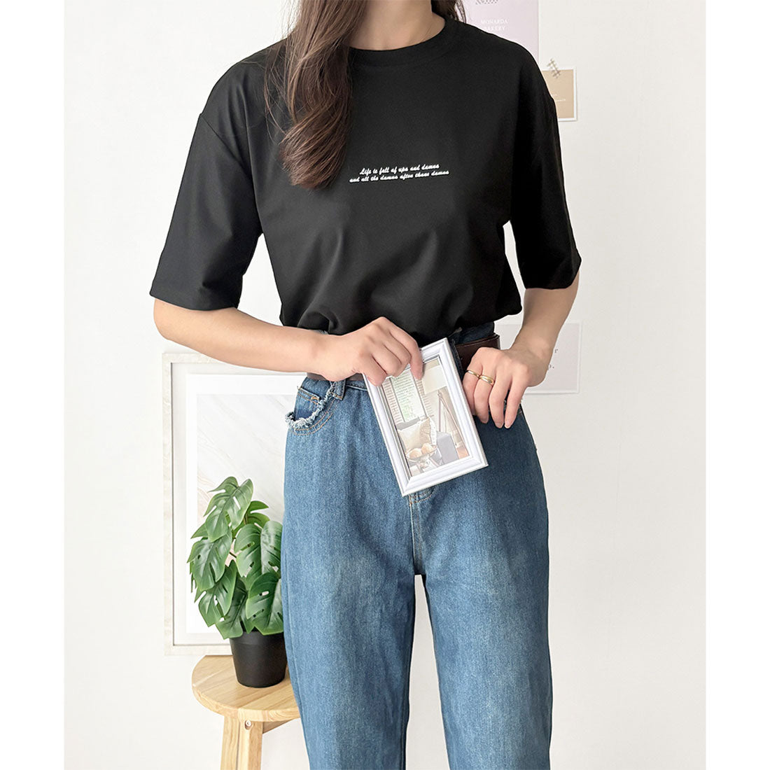 デューリリー Dewlily フロントロゴ半袖Tシャツ 夏トップス 半袖 デイリー ラフ シャツ Tシャツ カジュアル 韓国 ファッション レディース 春夏 着回し 体型カバー （オレンジ） オレンジ