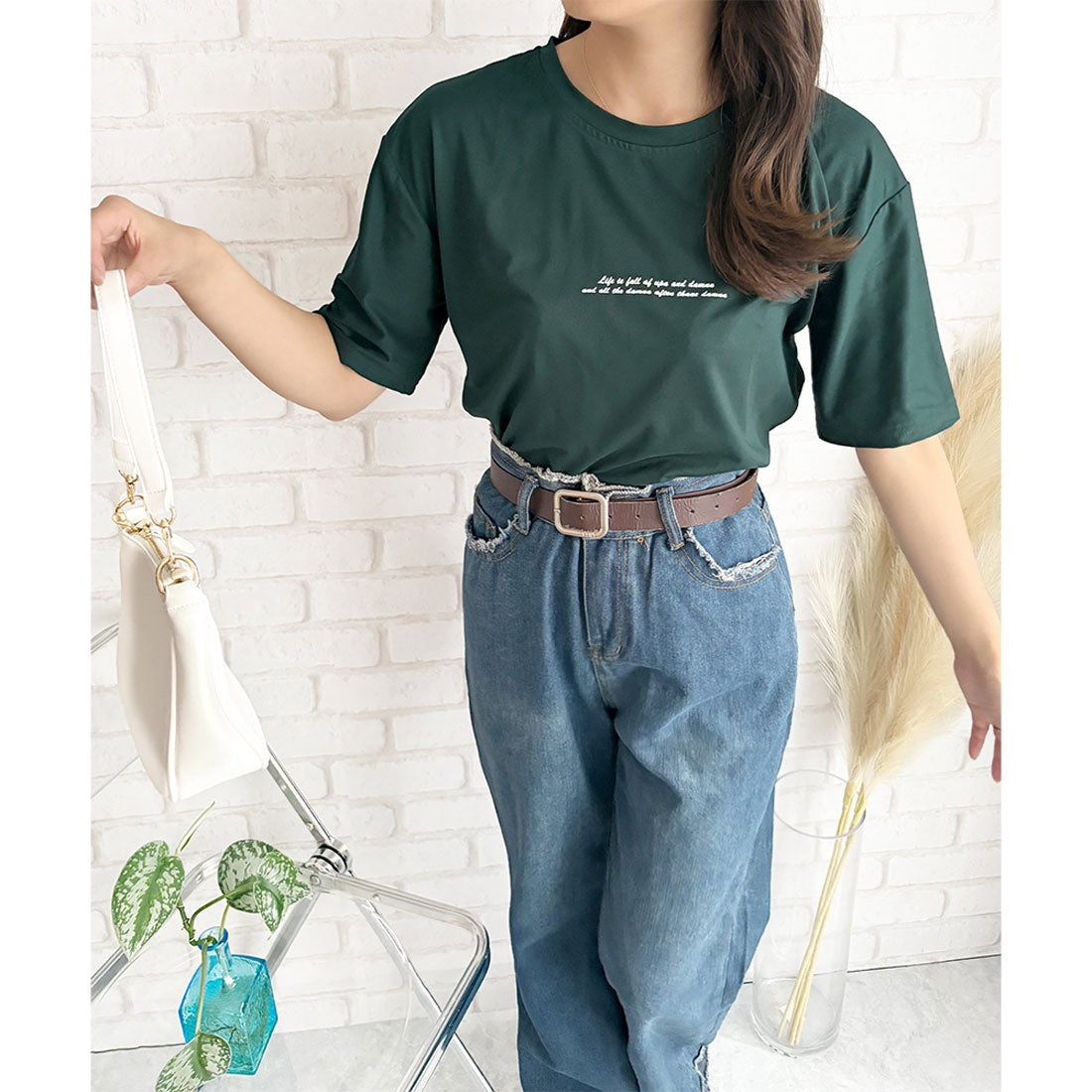 デューリリー Dewlily フロントロゴ半袖Tシャツ 夏トップス 半袖 デイリー ラフ シャツ Tシャツ カジュアル 韓国 ファッション レディース 春夏 着回し 体型カバー （オレンジ） オレンジ
