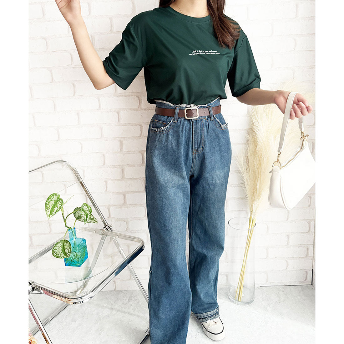 デューリリー Dewlily フロントロゴ半袖Tシャツ 夏トップス 半袖 デイリー ラフ シャツ Tシャツ カジュアル 韓国 ファッション レディース 春夏 着回し 体型カバー （オレンジ） オレンジ
