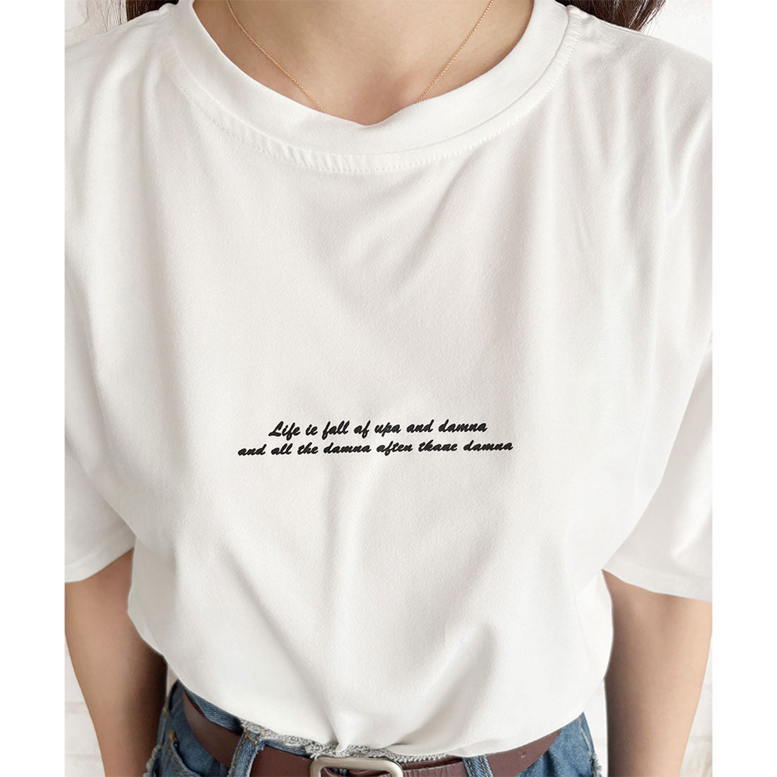 デューリリー Dewlily フロントロゴ半袖Tシャツ 夏トップス 半袖 デイリー ラフ シャツ Tシャツ カジュアル 韓国 ファッション レディース 春夏 着回し 体型カバー （オレンジ） オレンジ