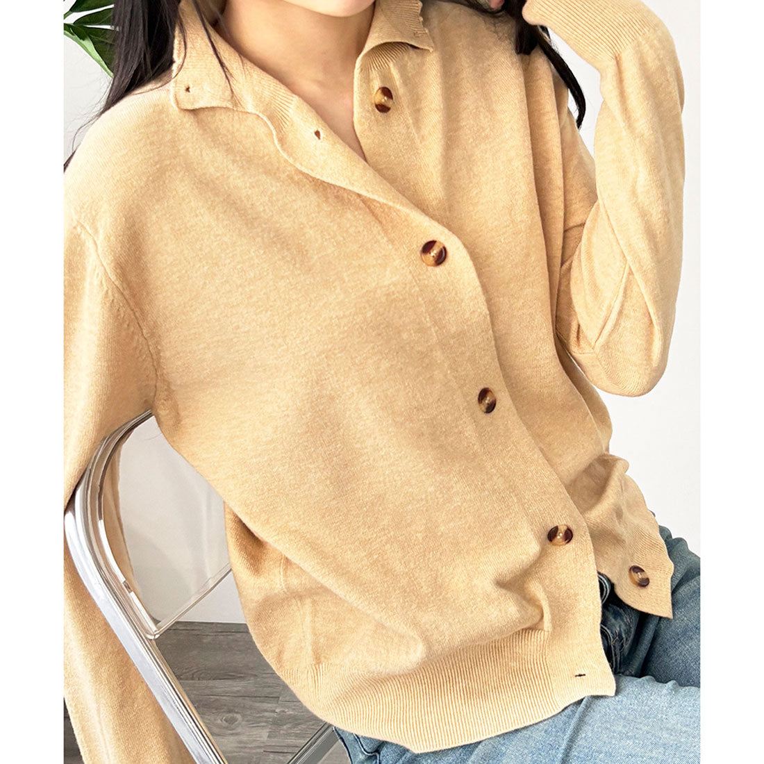 デューリリー Dewlily ソフトニットカーディガン レディース 羽織 長袖 前開き ベーシック 無地 きれいめ 秋冬 冷え対策 軽量 セーター オフィス 着回し 定番 シンプル （アイボリー） アイボリー
