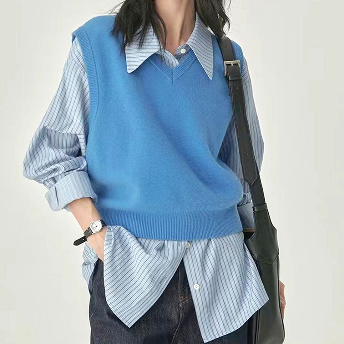 Dewlily Striped Blouse for Women, Tops, Shirts, Long Sleeves, Spring Clothes, Autumn Clothes, Korean Fashion, Teens, 20s, 30s, Office Casual, School, Large Sizes