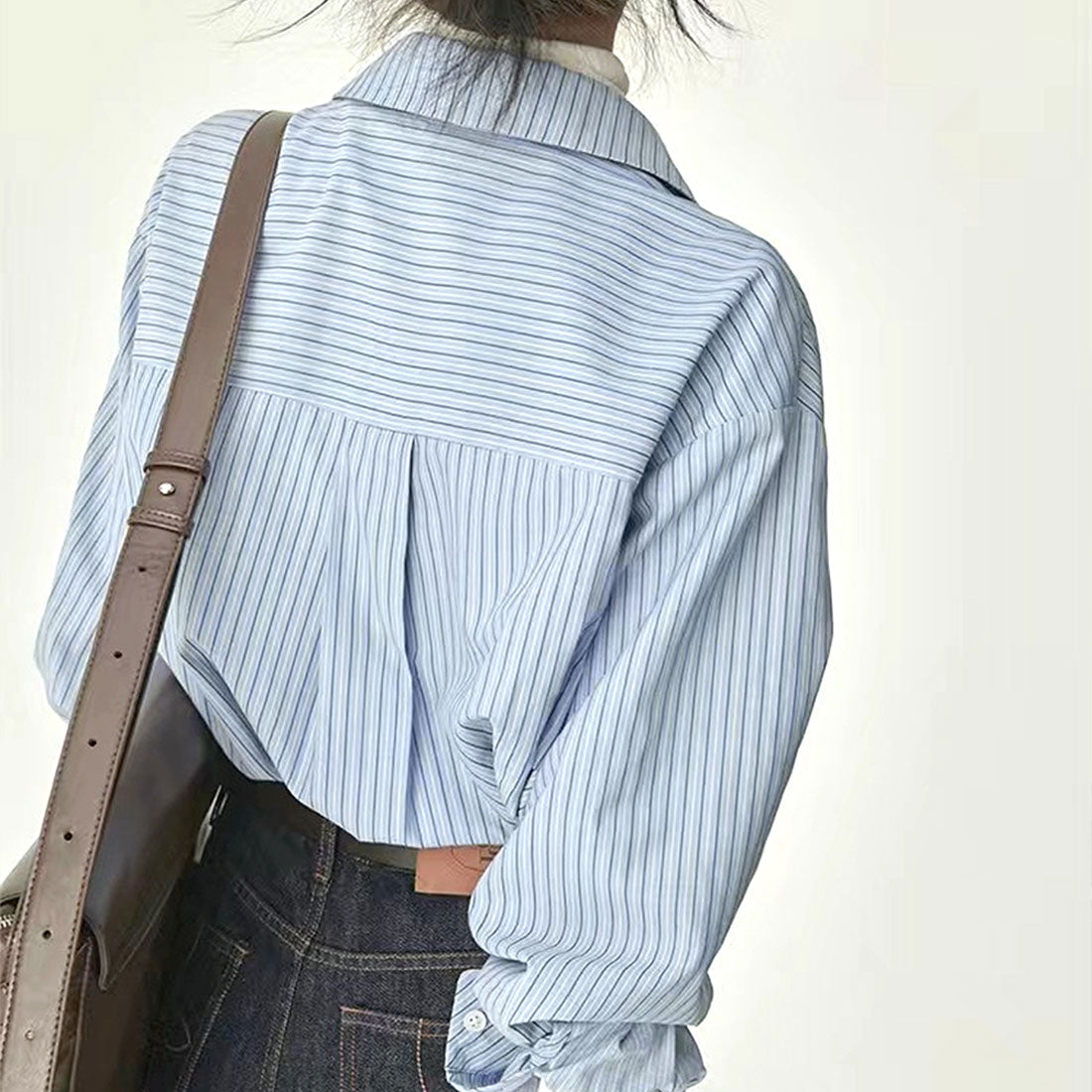 Dewlily Striped Blouse for Women, Tops, Shirts, Long Sleeves, Spring Clothes, Autumn Clothes, Korean Fashion, Teens, 20s, 30s, Office Casual, School, Large Sizes