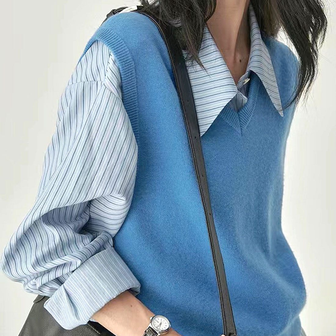Dewlily Striped Blouse for Women, Tops, Shirts, Long Sleeves, Spring Clothes, Autumn Clothes, Korean Fashion, Teens, 20s, 30s, Office Casual, School, Large Sizes